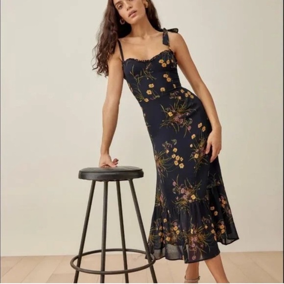 Reformation Black Floral Maxi Dress with Yellow Accents - Picture 3 of 14